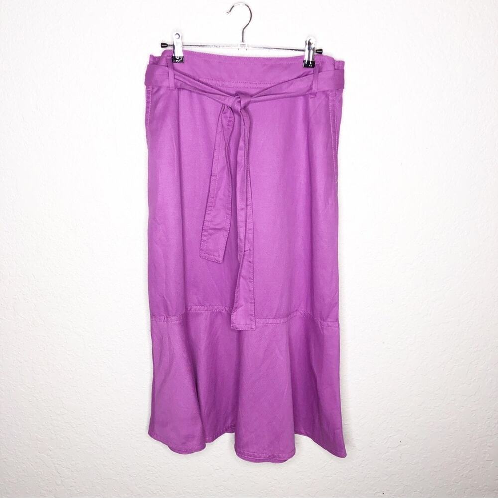 Ann‎ Taylor purple linen blend belted ruffled midi skirt size 8 NWT